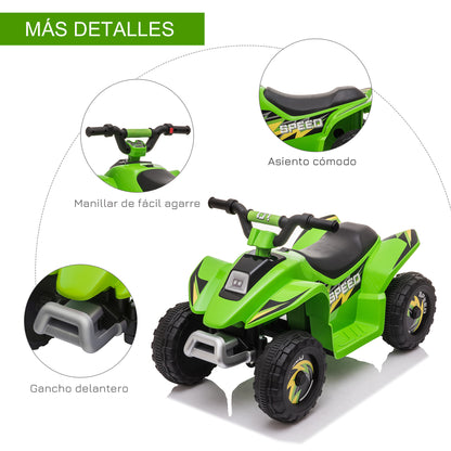 Electric Quad for Children 18-36 Months Electric ATV 6V with Forward and Reverse Maximum Load 20 kg 72x40x45.5 cm Green