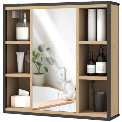 Bathroom Cabinet with Mirror Wall Mounted Bathroom Cabinet with Adjustable Shelf and 6 Open Compartments 23.6x6.3x23 inches Oak
