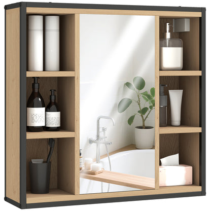 Bathroom Cabinet with Mirror Wall Mounted Bathroom Cabinet with Adjustable Shelf and 6 Open Compartments 23.6x6.3x23 inches Oak