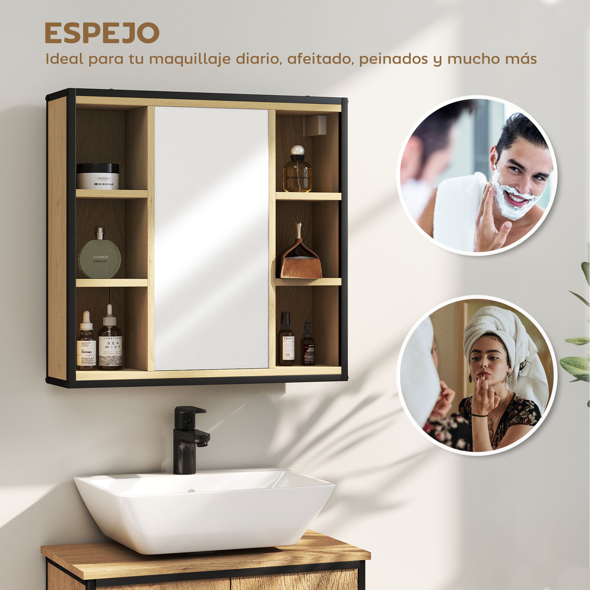 Bathroom Cabinet with Mirror Wall Mounted Bathroom Cabinet with Adjustable Shelf and 6 Open Compartments 23.6x6.3x23 inches Oak