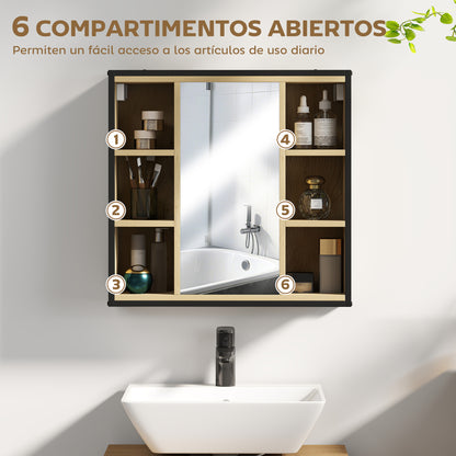 Bathroom Cabinet with Mirror Wall Mounted Bathroom Cabinet with Adjustable Shelf and 6 Open Compartments 23.6x6.3x23 inches Oak