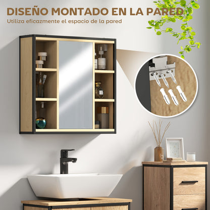 Bathroom Cabinet with Mirror Wall Mounted Bathroom Cabinet with Adjustable Shelf and 6 Open Compartments 23.6x6.3x23 inches Oak