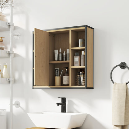Bathroom Cabinet with Mirror Wall Mounted Bathroom Cabinet with Adjustable Shelf and 6 Open Compartments 23.6x6.3x23 inches Oak