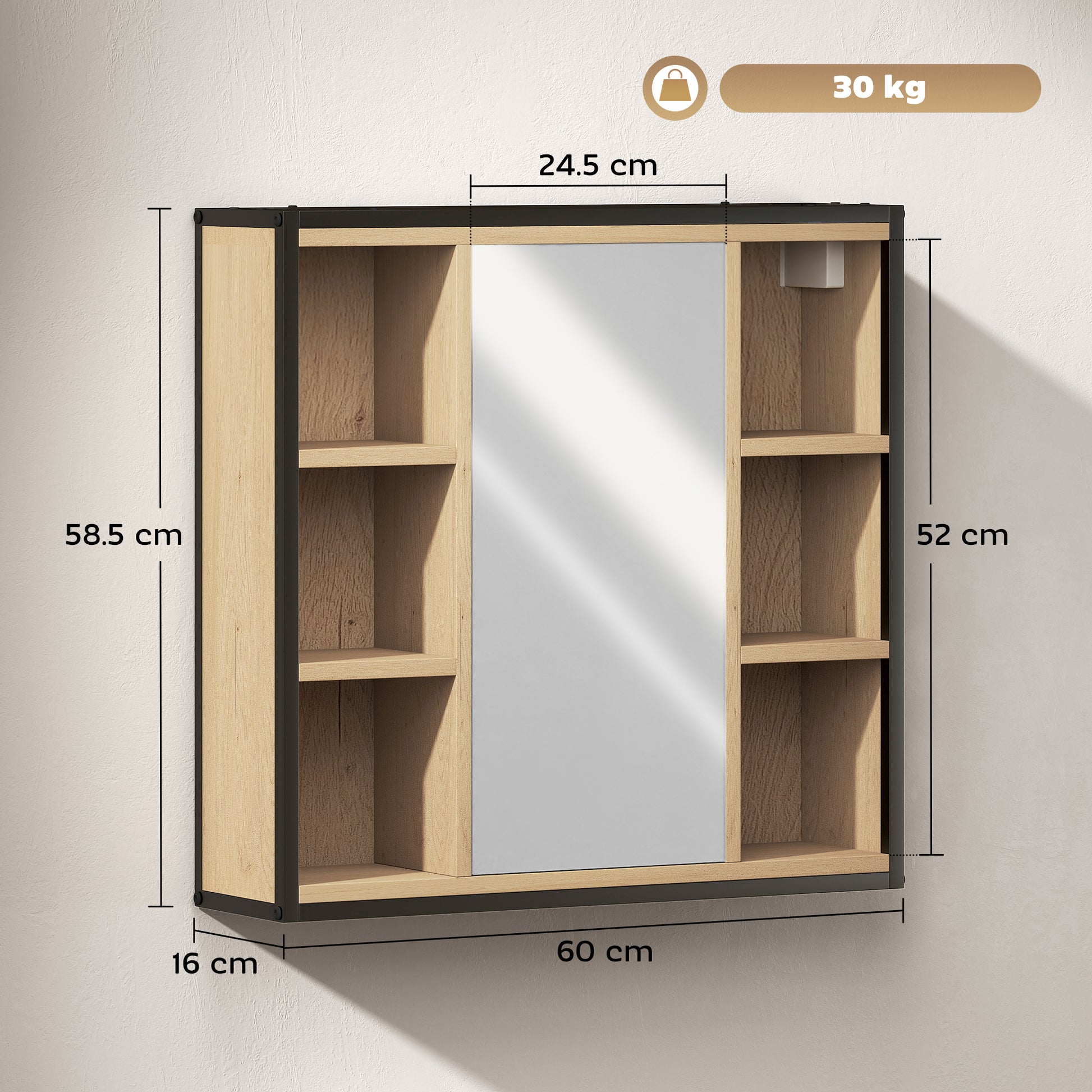 Bathroom Cabinet with Mirror Wall Mounted Bathroom Cabinet with Adjustable Shelf and 6 Open Compartments 23.6x6.3x23 inches Oak