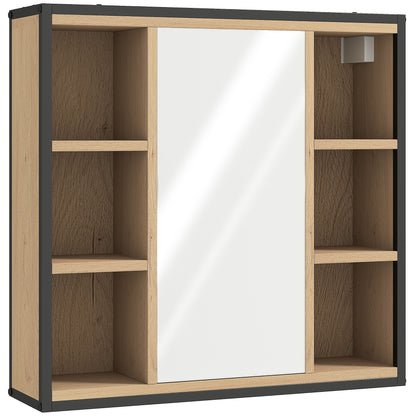 Bathroom Cabinet with Mirror Wall Mounted Bathroom Cabinet with Adjustable Shelf and 6 Open Compartments 23.6x6.3x23 inches Oak