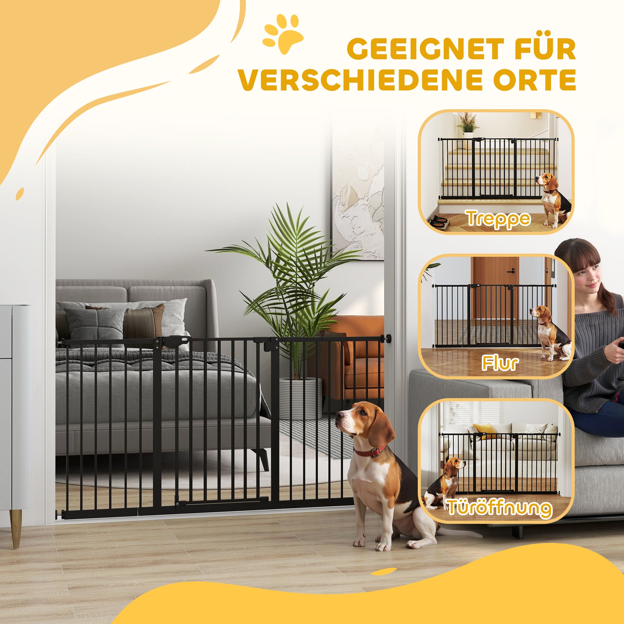 Door Safety Gate Stair Gate with 17.5/20.3/30.5 cm Extension Door Gate without Drilling Stair Gate for Widths 74-147.5 cm Swivelable on Both Sides Metal Black
