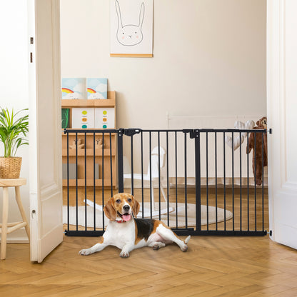 Door Safety Gate Stair Gate with 17.5/20.3/30.5 cm Extension Door Gate without Drilling Stair Gate for Widths 74-147.5 cm Swivelable on Both Sides Metal Black