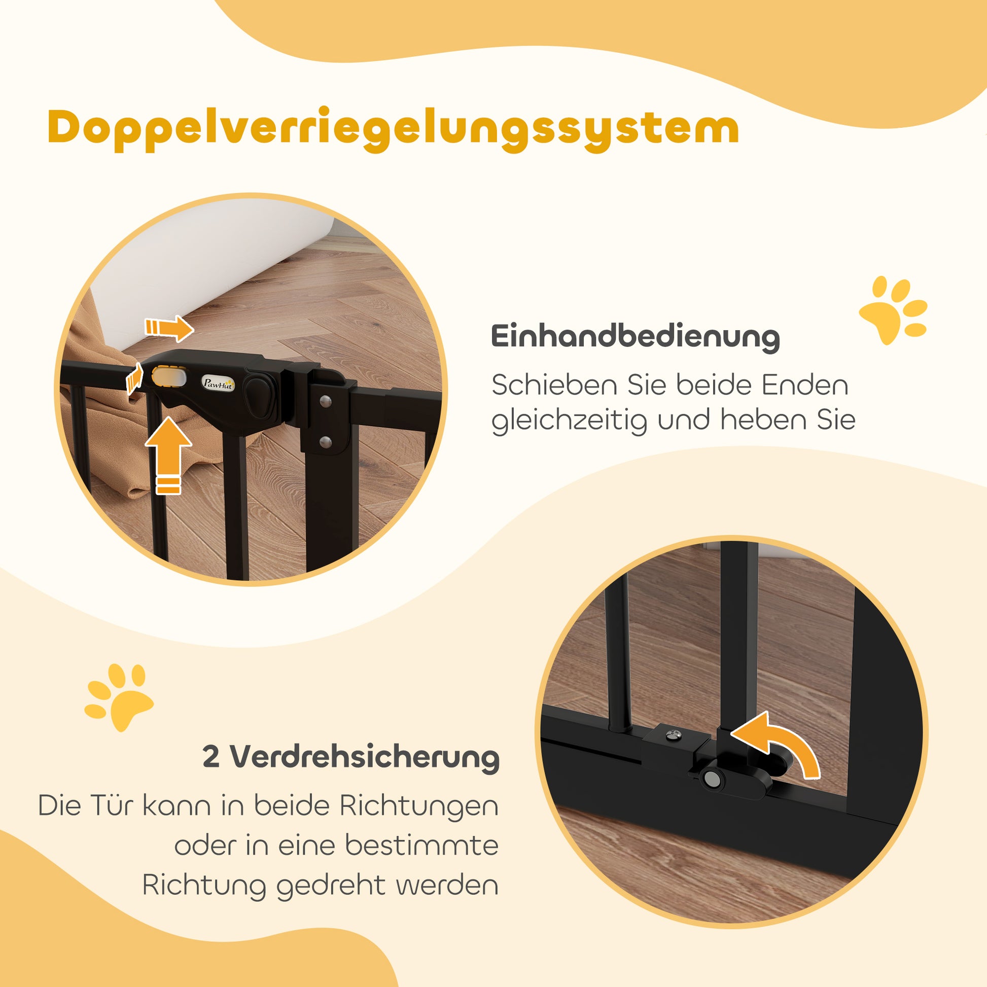 Door Safety Gate Stair Gate with 17.5/20.3/30.5 cm Extension Door Gate without Drilling Stair Gate for Widths 74-147.5 cm Swivelable on Both Sides Metal Black