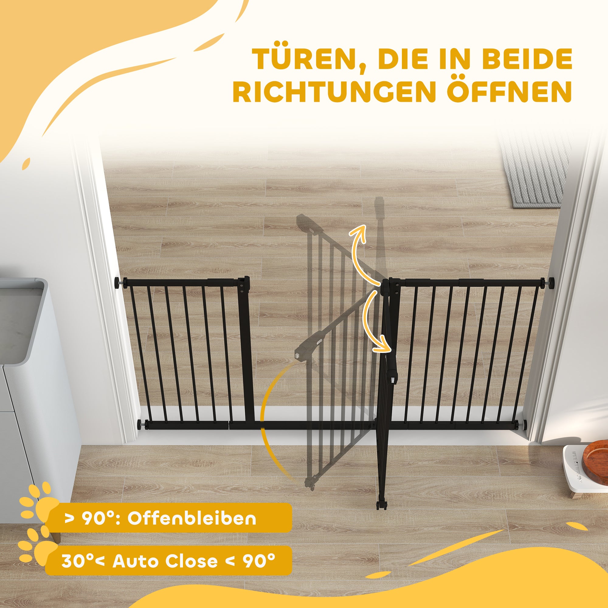 Door Safety Gate Stair Gate with 17.5/20.3/30.5 cm Extension Door Gate without Drilling Stair Gate for Widths 74-147.5 cm Swivelable on Both Sides Metal Black