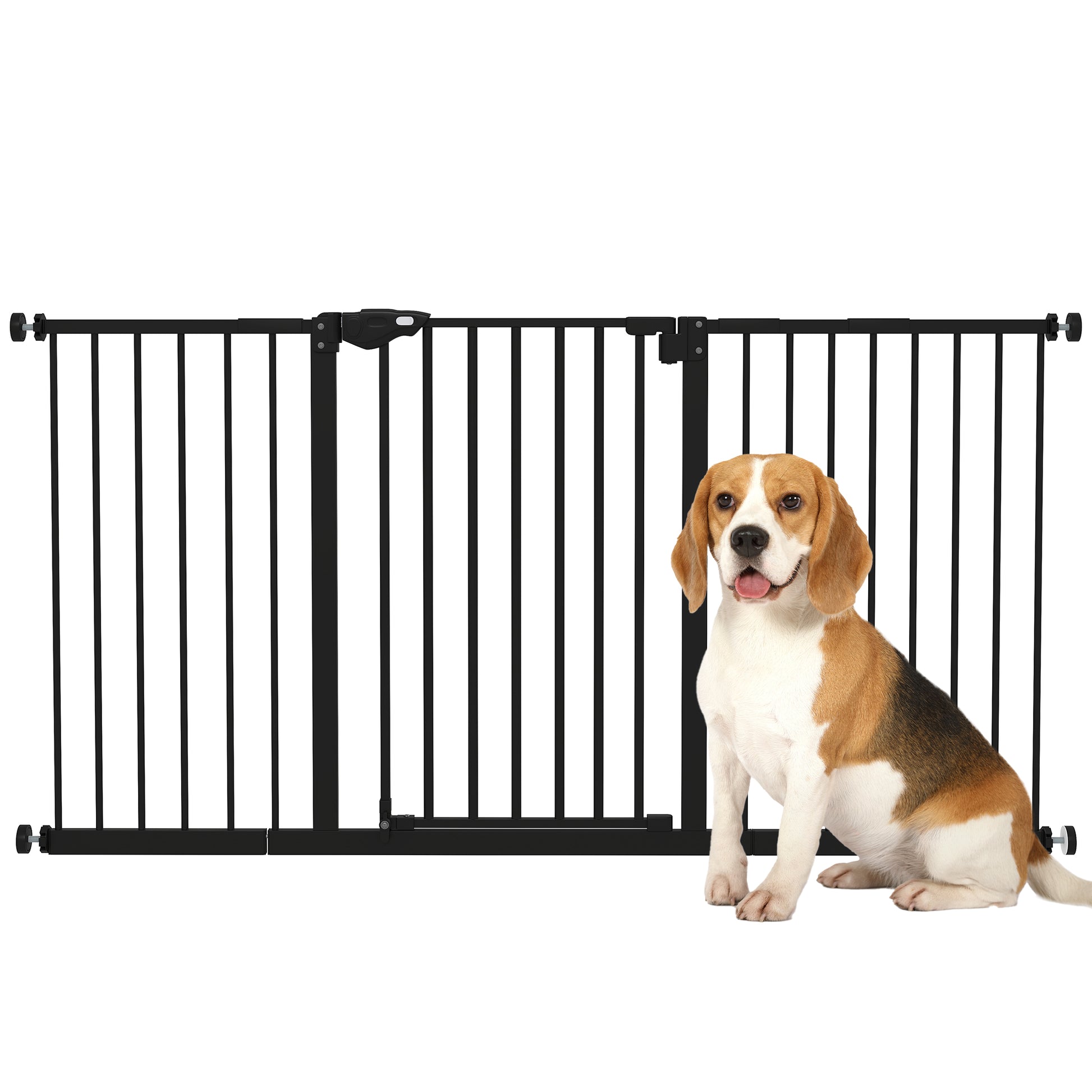 Door Safety Gate Stair Gate with 17.5/20.3/30.5 cm Extension Door Gate without Drilling Stair Gate for Widths 74-147.5 cm Swivelable on Both Sides Metal Black