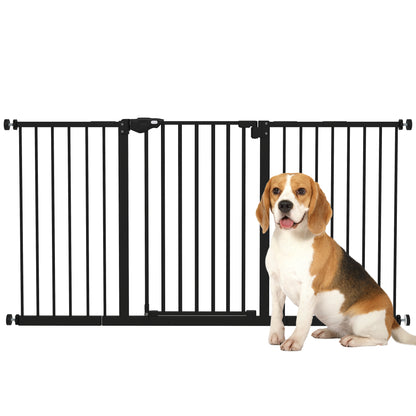 Door Safety Gate Stair Gate with 17.5/20.3/30.5 cm Extension Door Gate without Drilling Stair Gate for Widths 74-147.5 cm Swivelable on Both Sides Metal Black