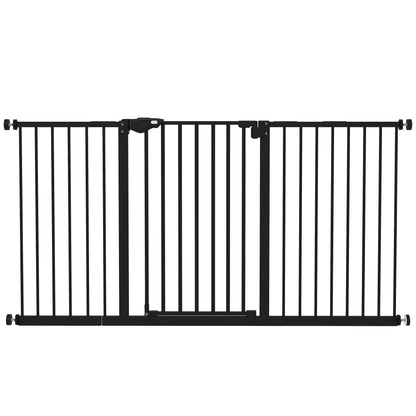 Door Safety Gate Stair Gate with 17.5/20.3/30.5 cm Extension Door Gate without Drilling Stair Gate for Widths 74-147.5 cm Swivelable on Both Sides Metal Black