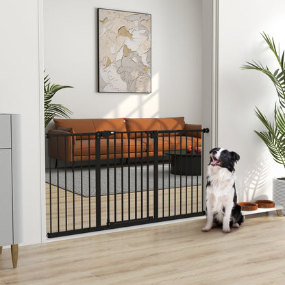 Door Safety Gate Stair Gate with 17.5/20.3/30.5 cm Extension Door Gate without Drilling Stair Gate for Widths 74-147.5 cm Swivelable on Both Sides Metal Black