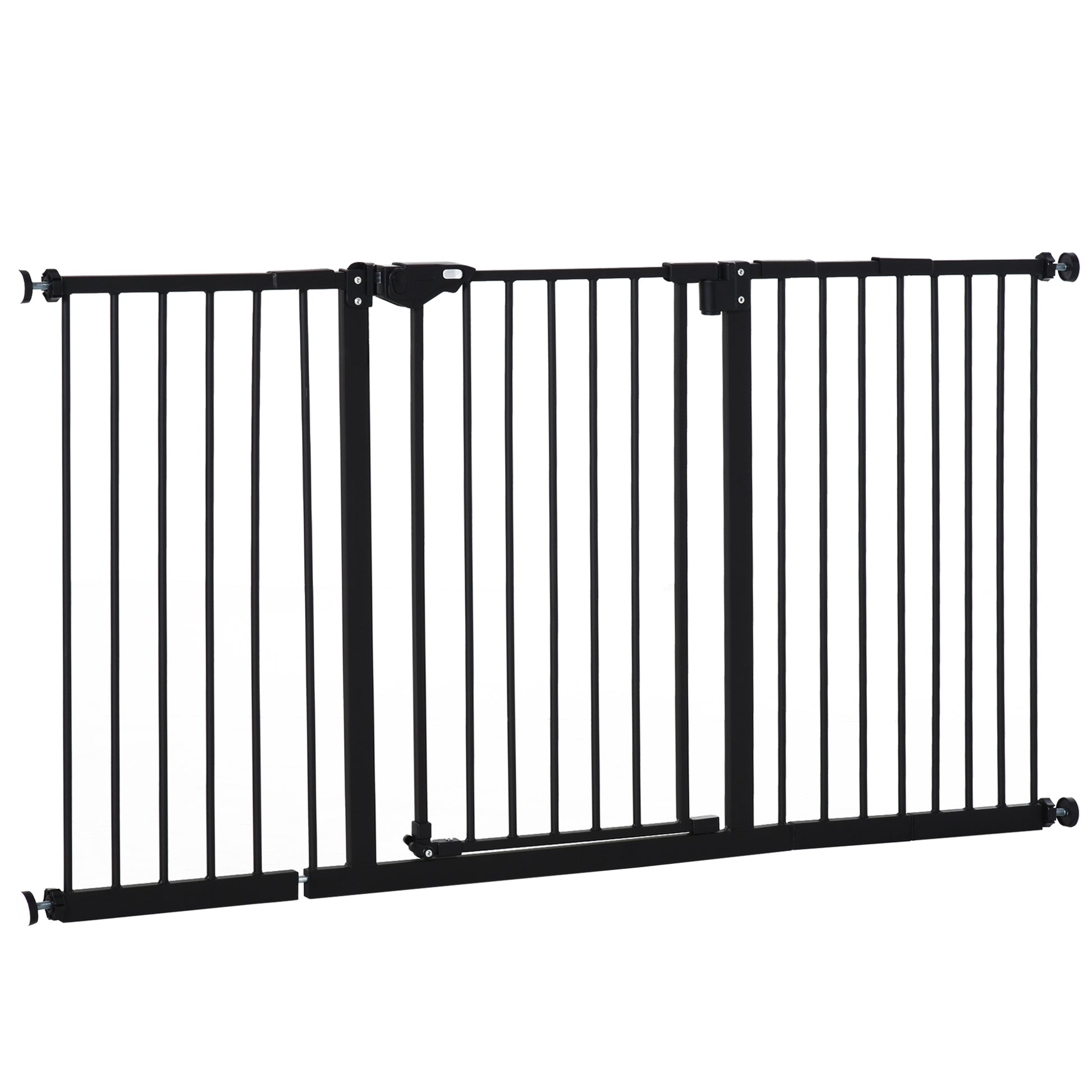 Door Safety Gate Stair Gate with 17.5/20.3/30.5 cm Extension Door Gate without Drilling Stair Gate for Widths 74-147.5 cm Swivelable on Both Sides Metal Black