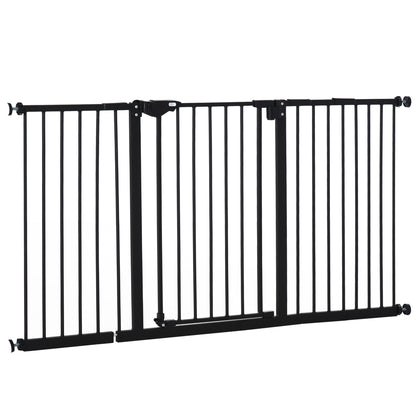 Door Safety Gate Stair Gate with 17.5/20.3/30.5 cm Extension Door Gate without Drilling Stair Gate for Widths 74-147.5 cm Swivelable on Both Sides Metal Black