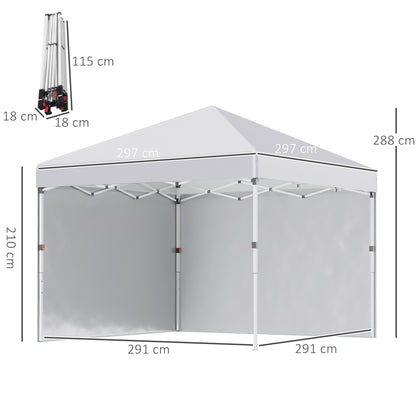 Pavilion approx. 3x3m, water-repellent Stable Winterproof Pop-up Folding Pavilion with 2 Side Walls, UV 30+ Protection, Foldable Party Tent Garden Tent with Bag, Garden Pavilion for Camping, White