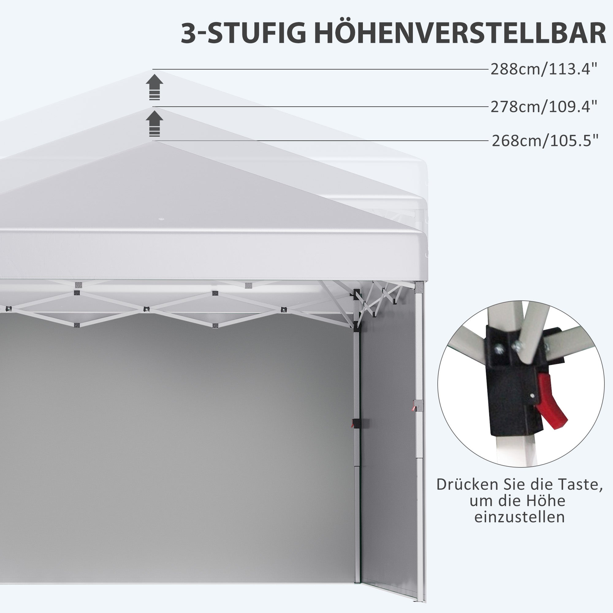 Pavilion approx. 3x3m, water-repellent Stable Winterproof Pop-up Folding Pavilion with 2 Side Walls, UV 30+ Protection, Foldable Party Tent Garden Tent with Bag, Garden Pavilion for Camping, White
