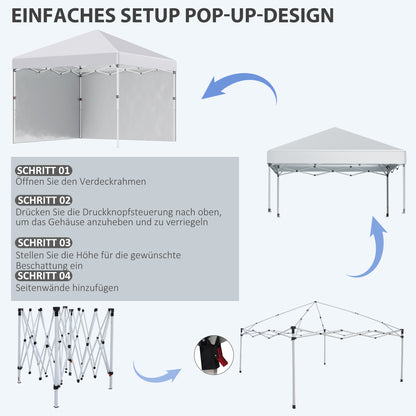 Pavilion approx. 3x3m, water-repellent Stable Winterproof Pop-up Folding Pavilion with 2 Side Walls, UV 30+ Protection, Foldable Party Tent Garden Tent with Bag, Garden Pavilion for Camping, White
