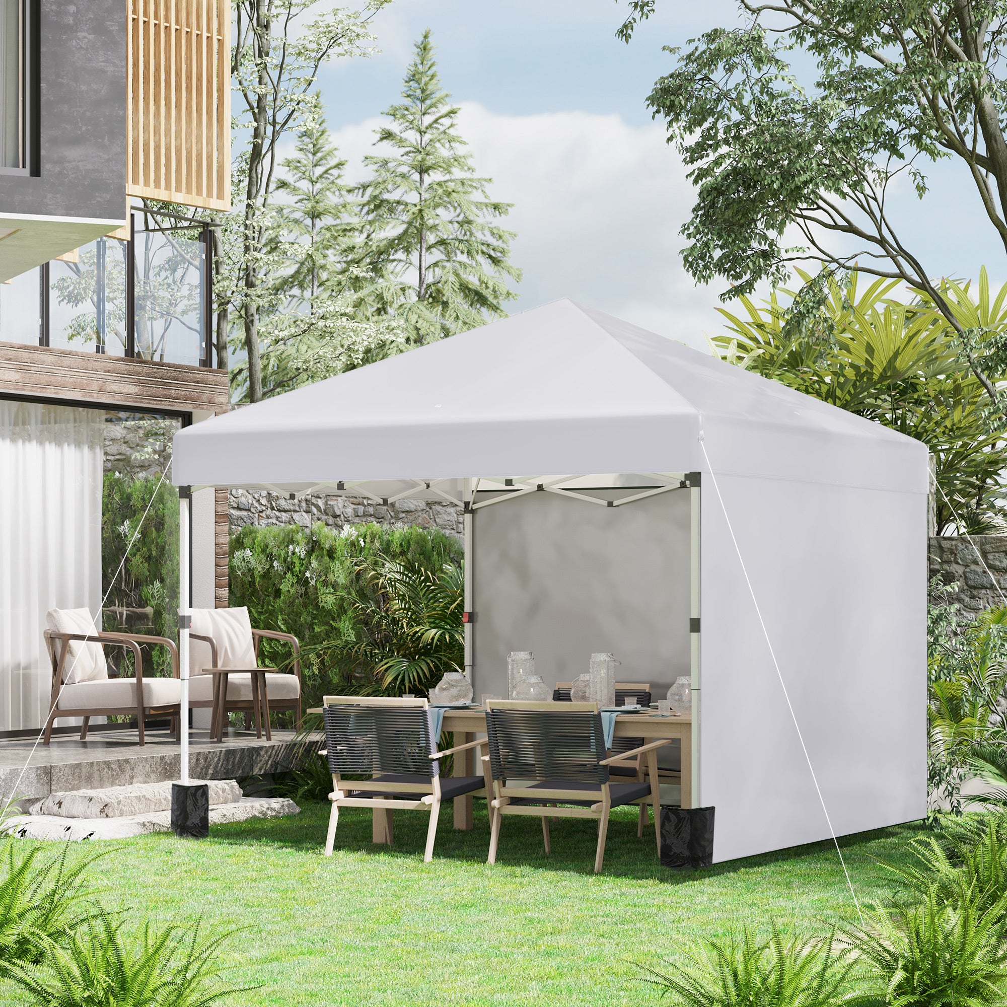 Pavilion approx. 3x3m, water-repellent Stable Winterproof Pop-up Folding Pavilion with 2 Side Walls, UV 30+ Protection, Foldable Party Tent Garden Tent with Bag, Garden Pavilion for Camping, White