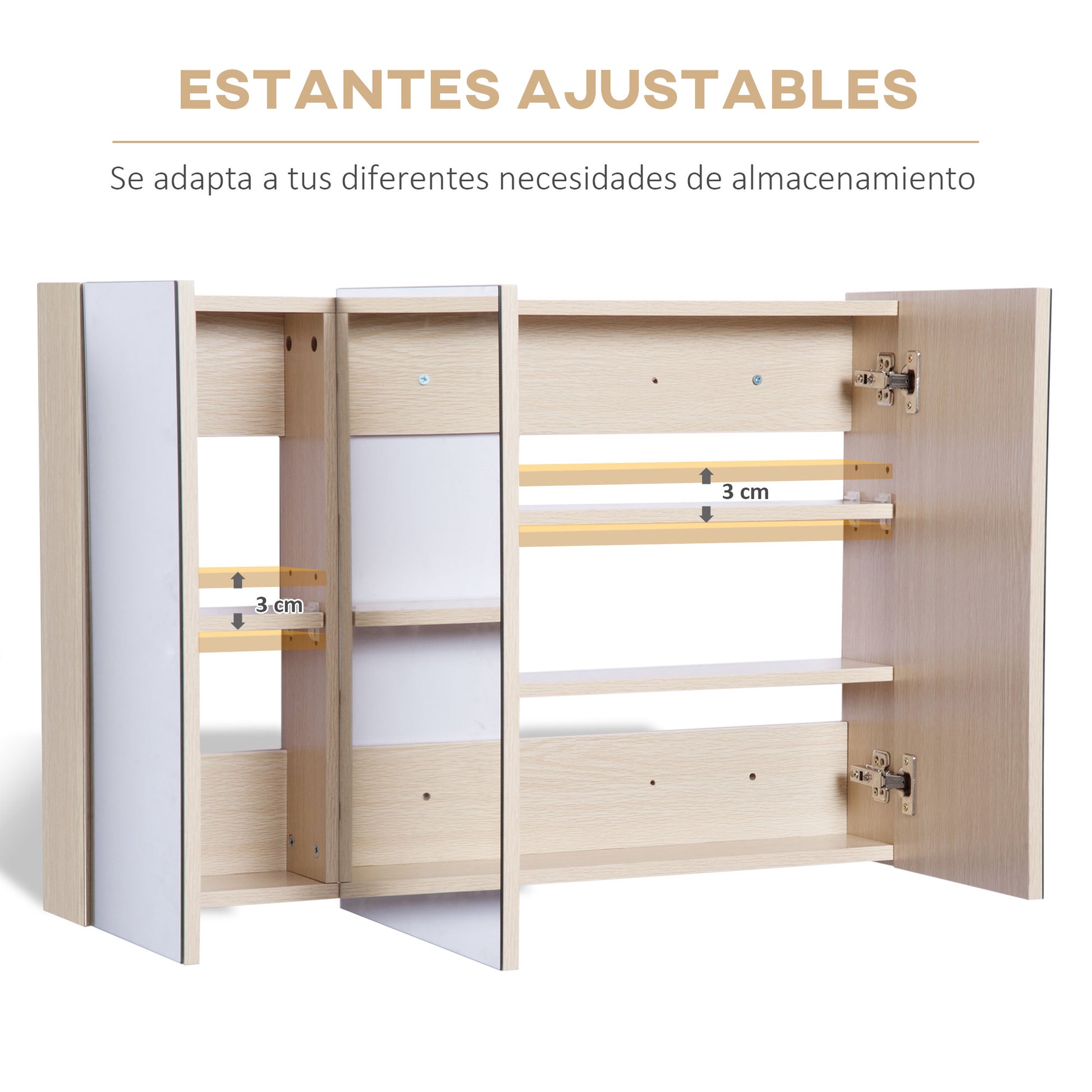 Bathroom Cabinet with Mirror Bathroom Mirror Cabinet with 3 Doors and Adjustable Shelves for Bathroom Bedroom Modern Style 90x60x13.5 cm Oak