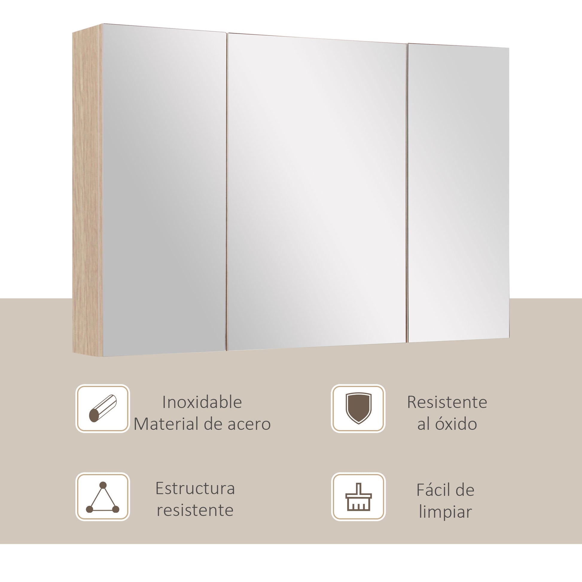 Bathroom Cabinet with Mirror Bathroom Mirror Cabinet with 3 Doors and Adjustable Shelves for Bathroom Bedroom Modern Style 90x60x13.5 cm Oak