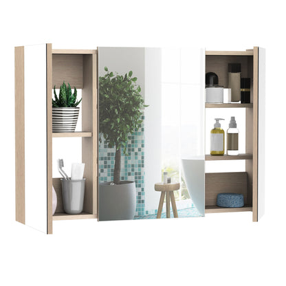 Bathroom Cabinet with Mirror Bathroom Mirror Cabinet with 3 Doors and Adjustable Shelves for Bathroom Bedroom Modern Style 90x60x13.5 cm Oak