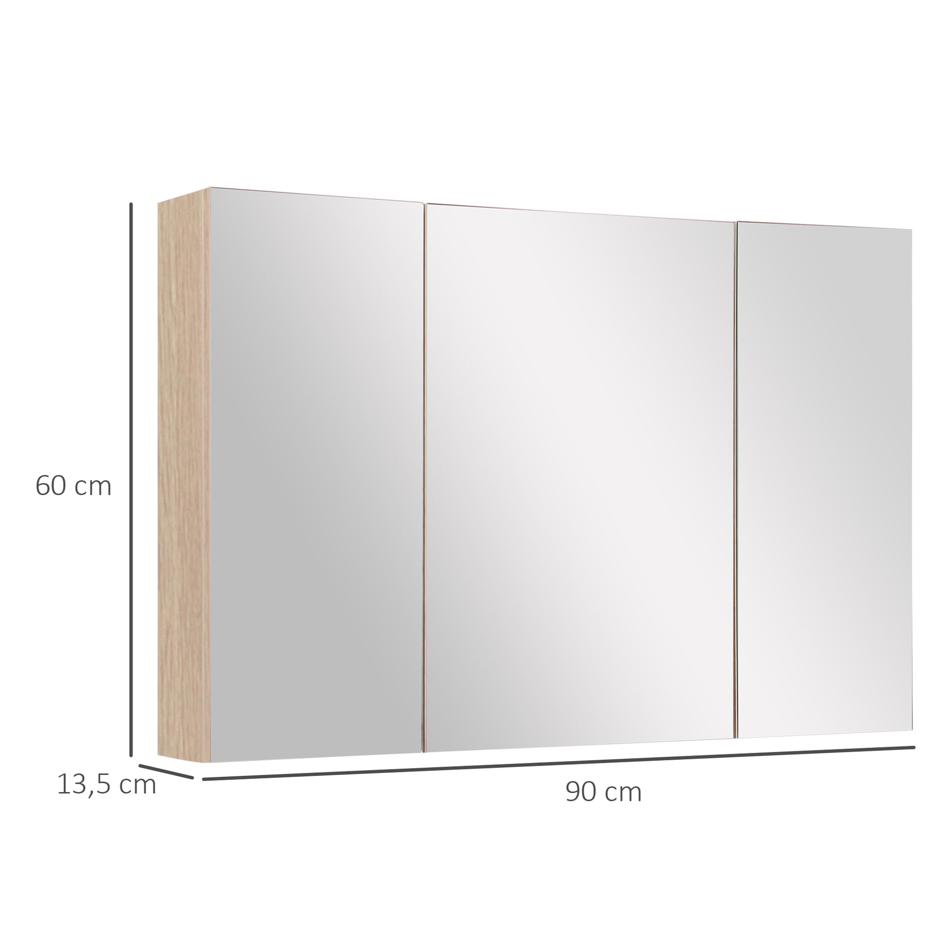 Bathroom Cabinet with Mirror Bathroom Mirror Cabinet with 3 Doors and Adjustable Shelves for Bathroom Bedroom Modern Style 90x60x13.5 cm Oak