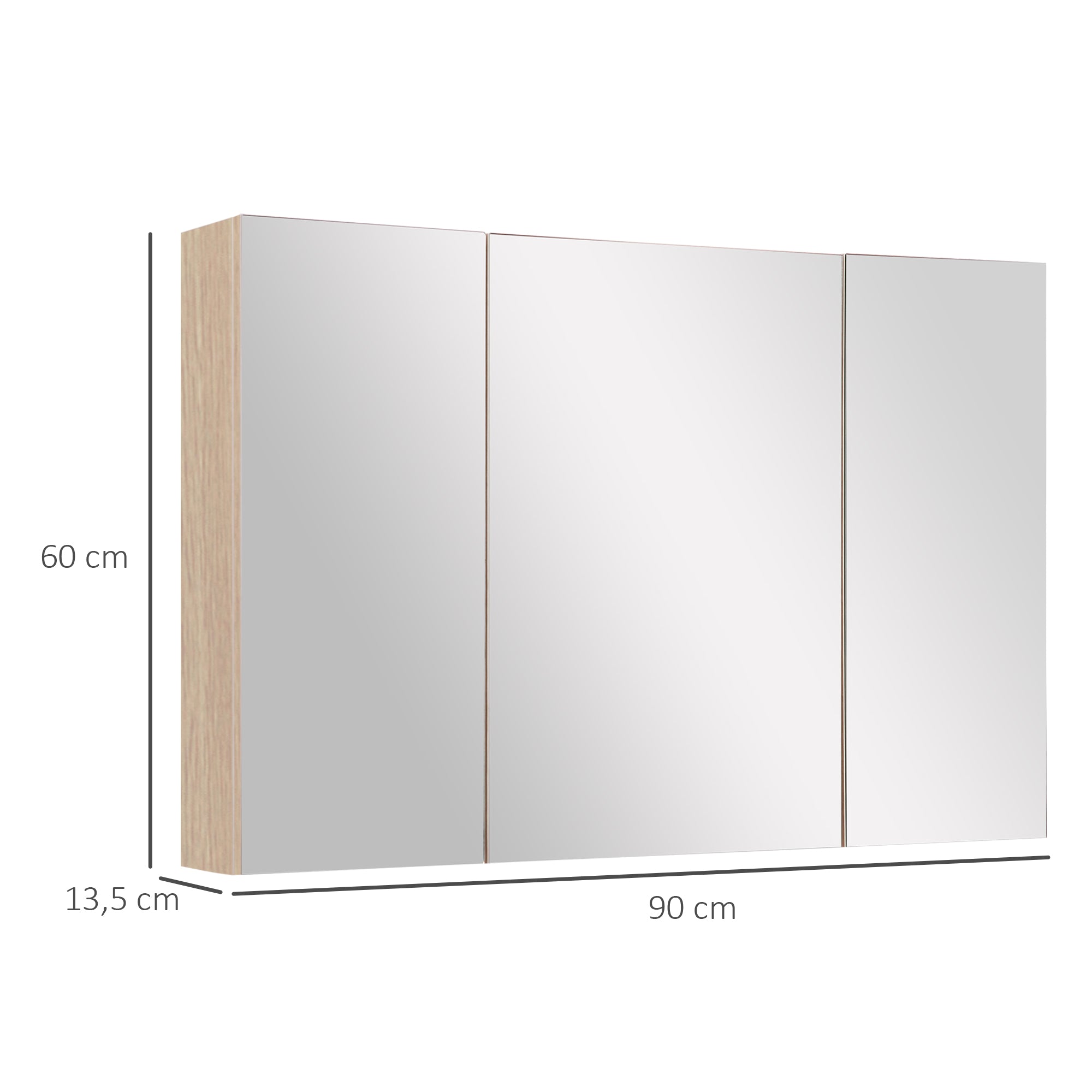 Bathroom Cabinet with Mirror Bathroom Mirror Cabinet with 3 Doors and Adjustable Shelves for Bathroom Bedroom Modern Style 90x60x13.5 cm Oak