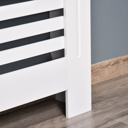 White Wooden Radiator Cover for Radiators, with Slatted Structure and Shelf, 112 x 19 x 81cm