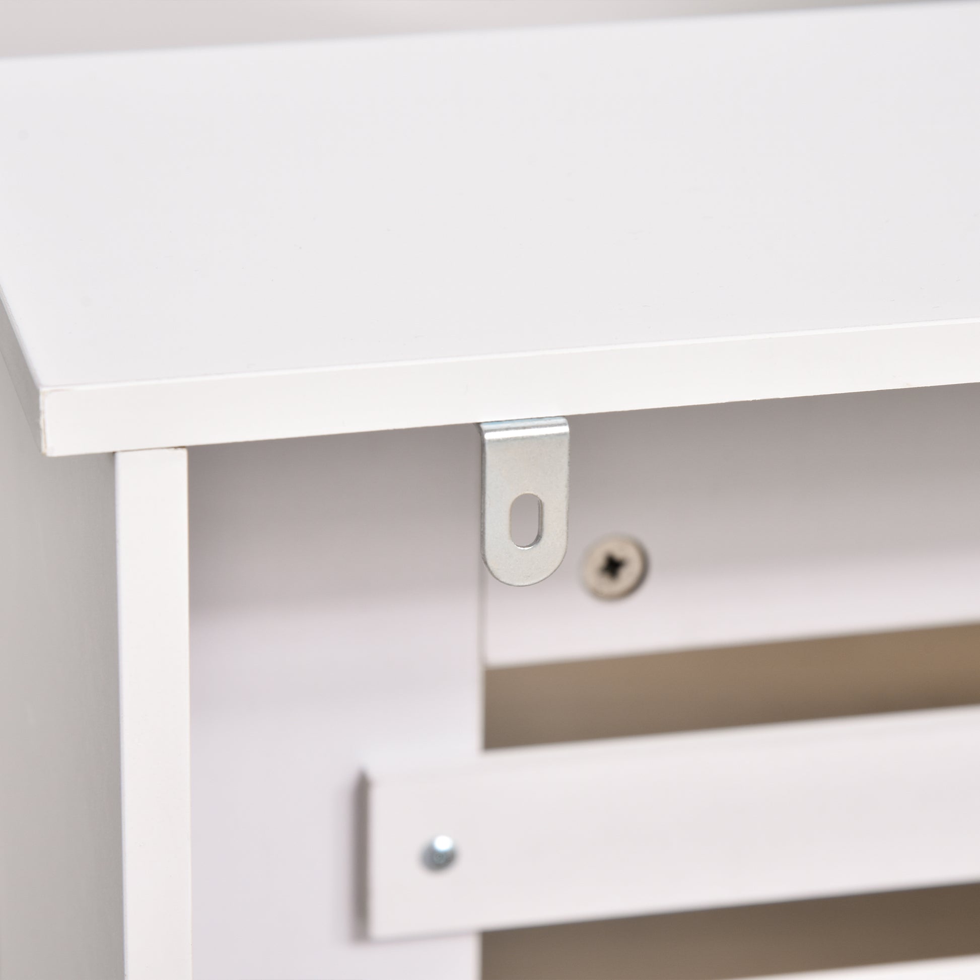 White Wooden Radiator Cover for Radiators, with Slatted Structure and Shelf, 112 x 19 x 81cm