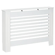 White Wooden Radiator Cover for Radiators, with Slatted Structure and Shelf, 112 x 19 x 81cm