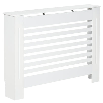 White Wooden Radiator Cover for Radiators, with Slatted Structure and Shelf, 112 x 19 x 81cm