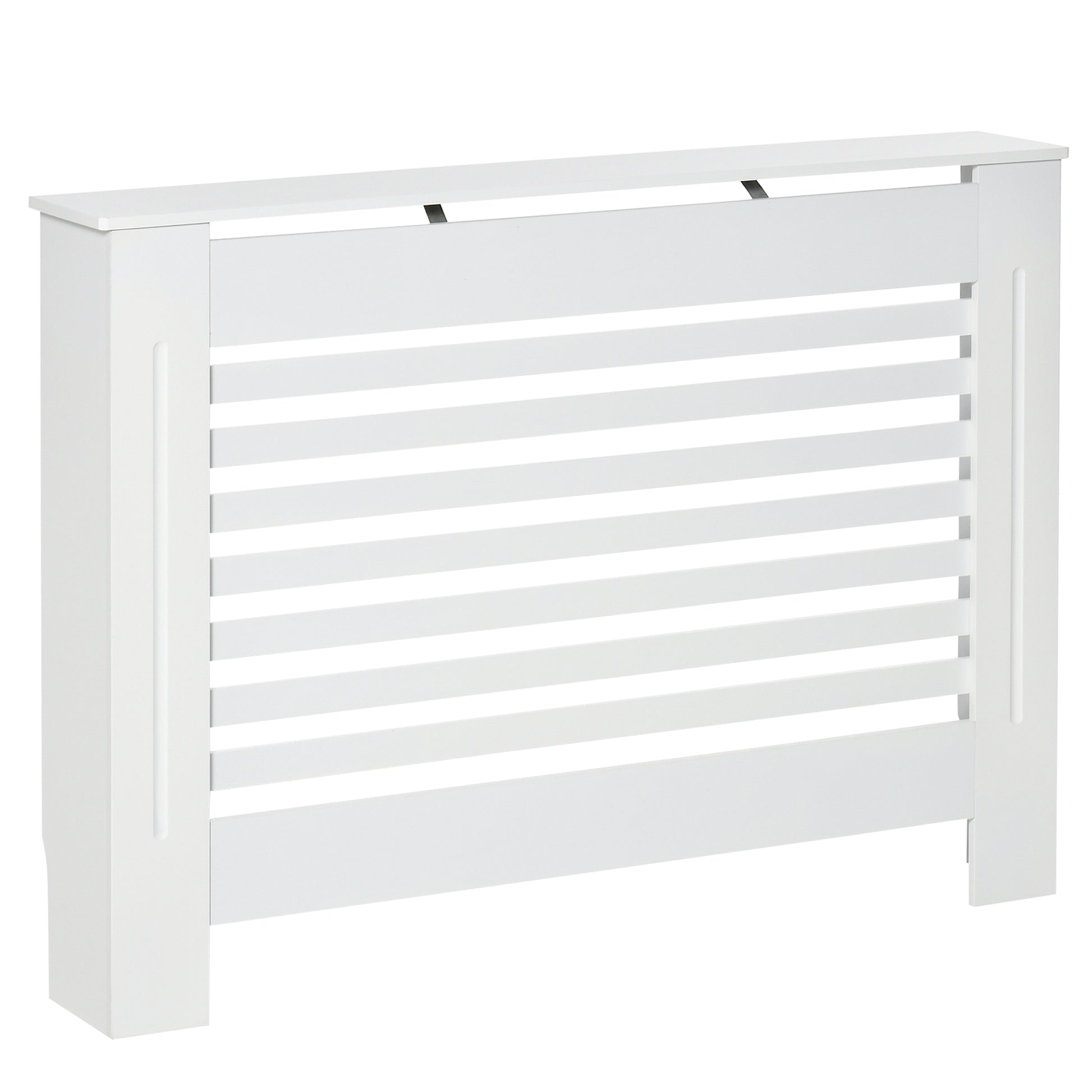 White Wooden Radiator Cover for Radiators, with Slatted Structure and Shelf, 112 x 19 x 81cm