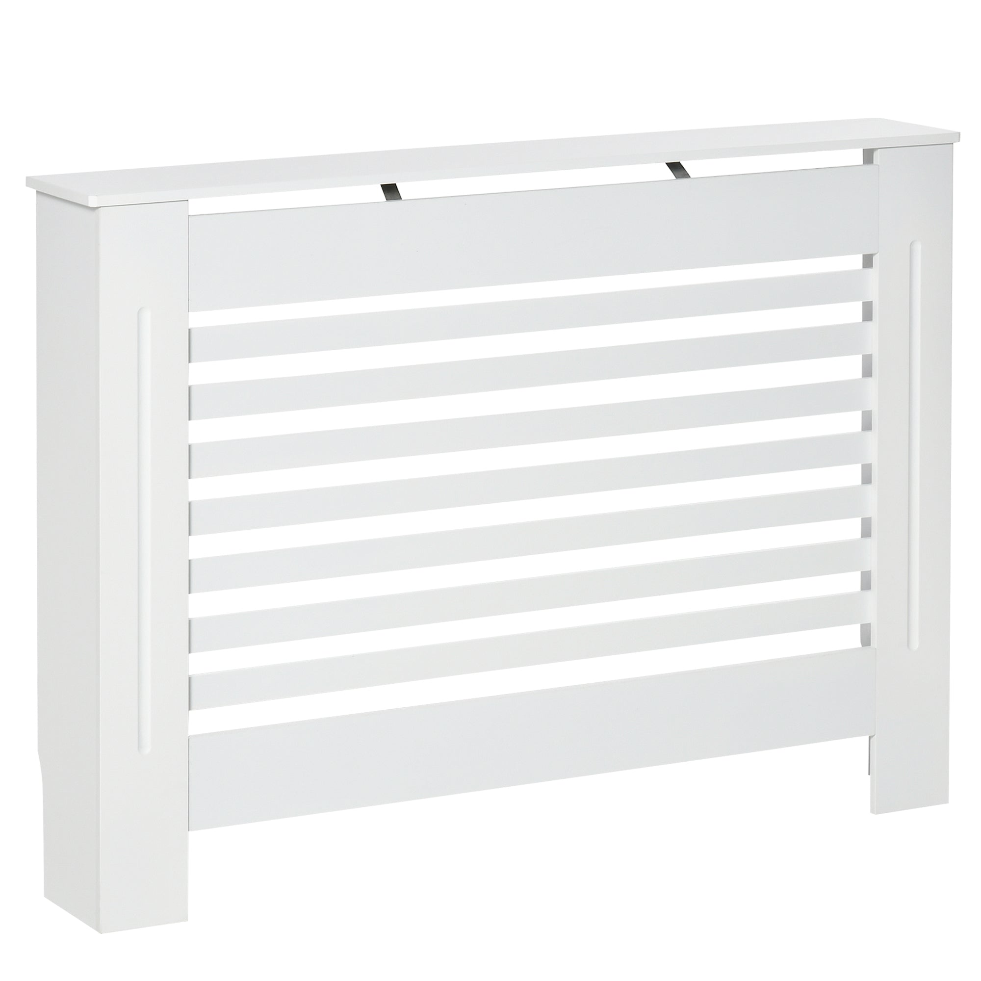 White Wooden Radiator Cover for Radiators, with Slatted Structure and Shelf, 112 x 19 x 81cm