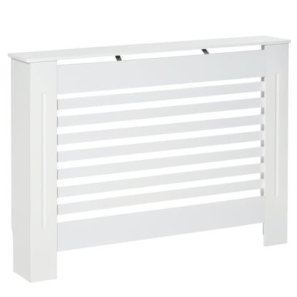 White Wooden Radiator Cover for Radiators, with Slatted Structure and Shelf, 112 x 19 x 81cm