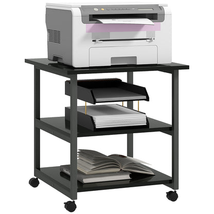 Printer Stand Storage Cart 3 Levels Mobile Shelves on Wheels 50 x 50 x 52.5 cm Black