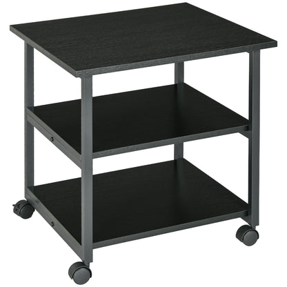 Printer Stand Storage Cart 3 Levels Mobile Shelves on Wheels 50 x 50 x 52.5 cm Black