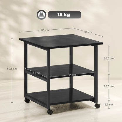 Printer Stand Storage Cart 3 Levels Mobile Shelves on Wheels 50 x 50 x 52.5 cm Black