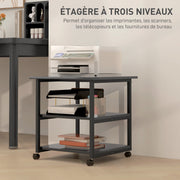 Printer Stand Storage Cart 3 Levels Mobile Shelves on Wheels 50 x 50 x 52.5 cm Black