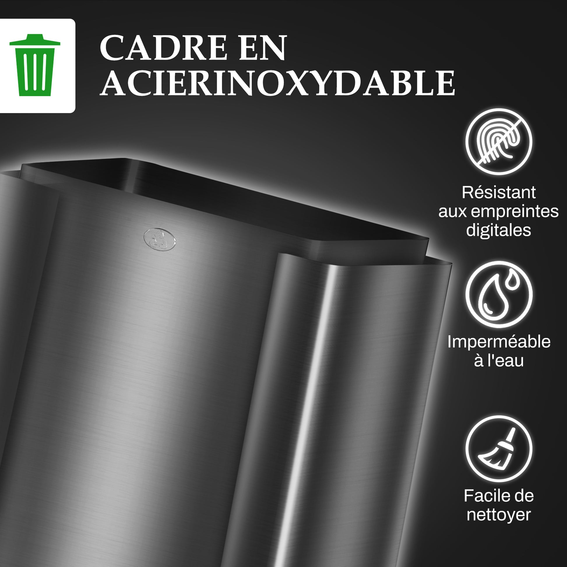 Kitchen Trash Can 45L Stainless Steel Pedal Trash Can with 3 Compartments, Soft-Close Lid, Removable Inner Bins, for Recycling and Waste, 3 x 15L, Black