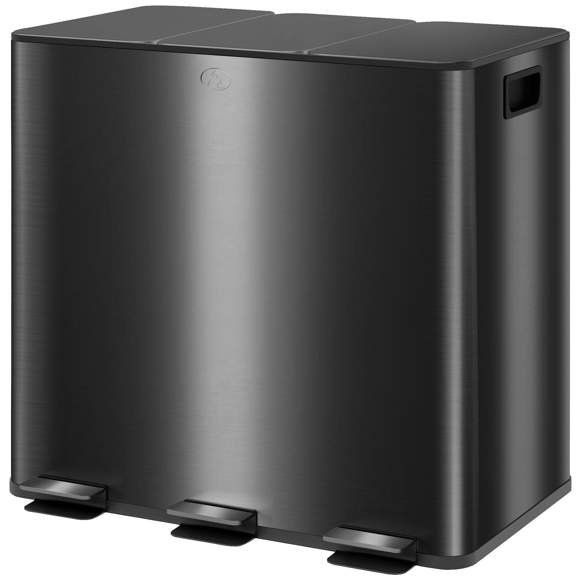 Kitchen Trash Can 45L Stainless Steel Pedal Trash Can with 3 Compartments, Soft-Close Lid, Removable Inner Bins, for Recycling and Waste, 3 x 15L, Black