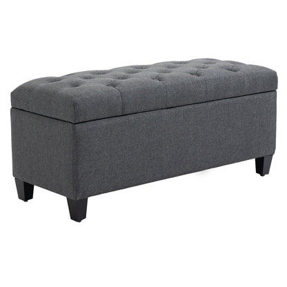 Bench Upholstered Bench with Storage Chest Bench Hallway Bedroom Living Room Linen-like Polyester Rubberwood Dark Gray 100 x 40 x 44 cm