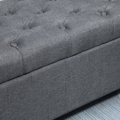 Bench Upholstered Bench with Storage Chest Bench Hallway Bedroom Living Room Linen-like Polyester Rubberwood Dark Gray 100 x 40 x 44 cm
