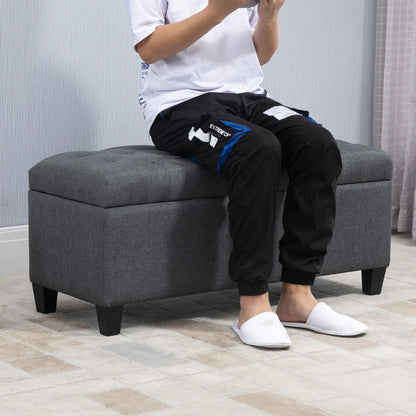 Bench Upholstered Bench with Storage Chest Bench Hallway Bedroom Living Room Linen-like Polyester Rubberwood Dark Gray 100 x 40 x 44 cm