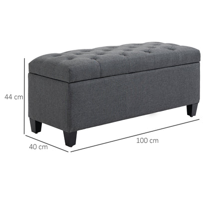 Bench Upholstered Bench with Storage Chest Bench Hallway Bedroom Living Room Linen-like Polyester Rubberwood Dark Gray 100 x 40 x 44 cm