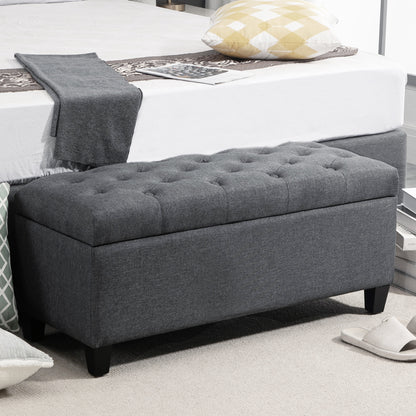 Bench Upholstered Bench with Storage Chest Bench Hallway Bedroom Living Room Linen-like Polyester Rubberwood Dark Gray 100 x 40 x 44 cm