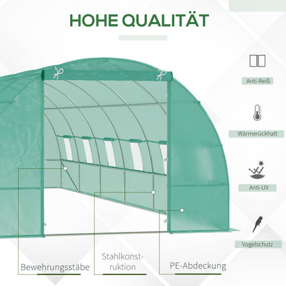 Greenhouse 800x300x200cm Foil Greenhouse Tomato House with Door, 12 Windows, Foil Tunnel Made of Galvanized Steel, PE, Stable Greenhouse Plant Tunnel, Including Ground Anchors & Ropes