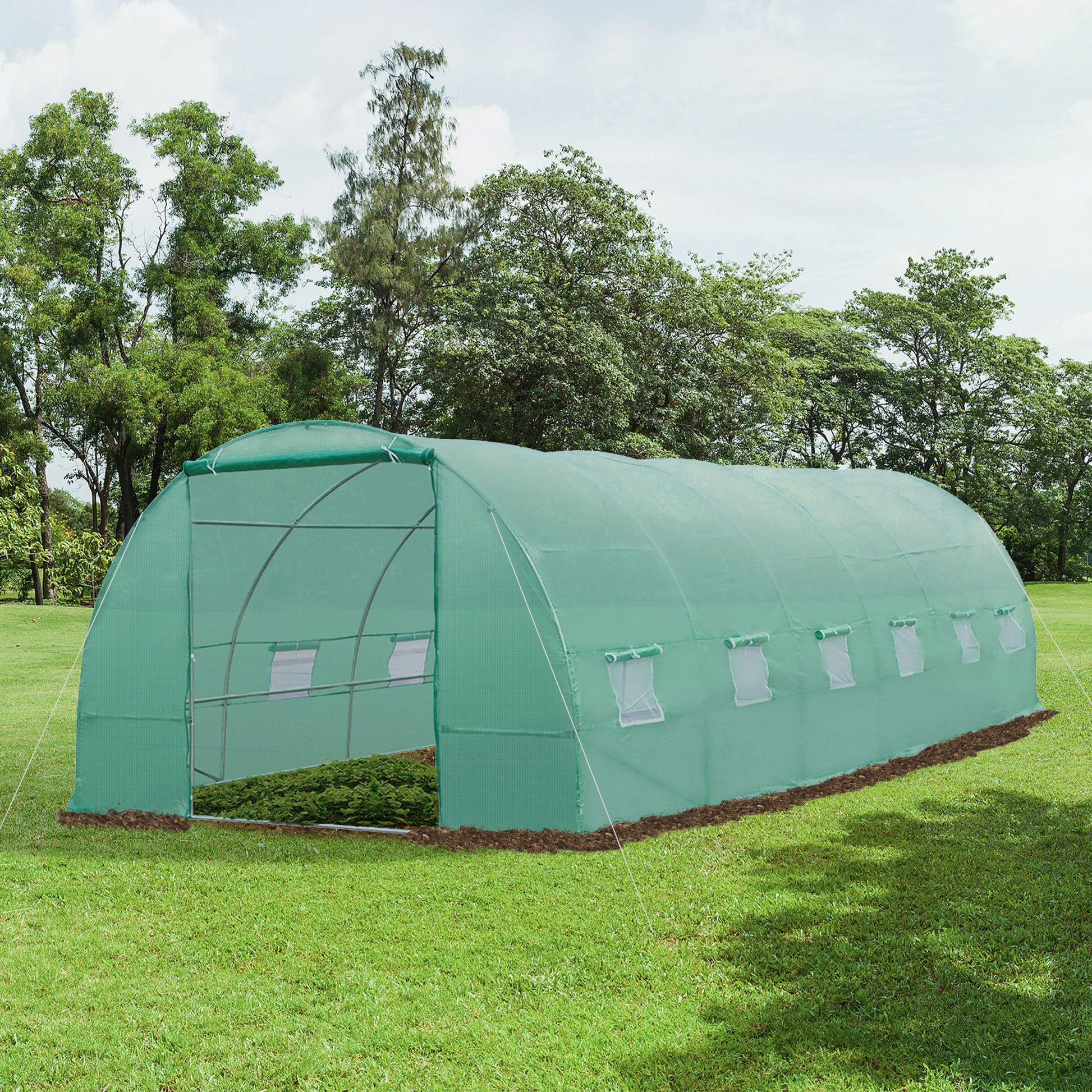 Greenhouse 800x300x200cm Foil Greenhouse Tomato House with Door, 12 Windows, Foil Tunnel Made of Galvanized Steel, PE, Stable Greenhouse Plant Tunnel, Including Ground Anchors & Ropes