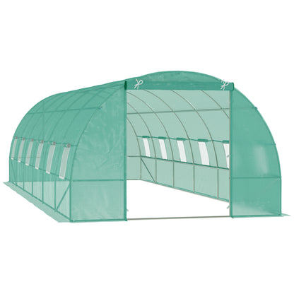 Greenhouse 800x300x200cm Foil Greenhouse Tomato House with Door, 12 Windows, Foil Tunnel Made of Galvanized Steel, PE, Stable Greenhouse Plant Tunnel, Including Ground Anchors & Ropes