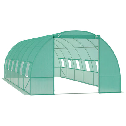 Greenhouse 800x300x200cm Foil Greenhouse Tomato House with Door, 12 Windows, Foil Tunnel Made of Galvanized Steel, PE, Stable Greenhouse Plant Tunnel, Including Ground Anchors & Ropes